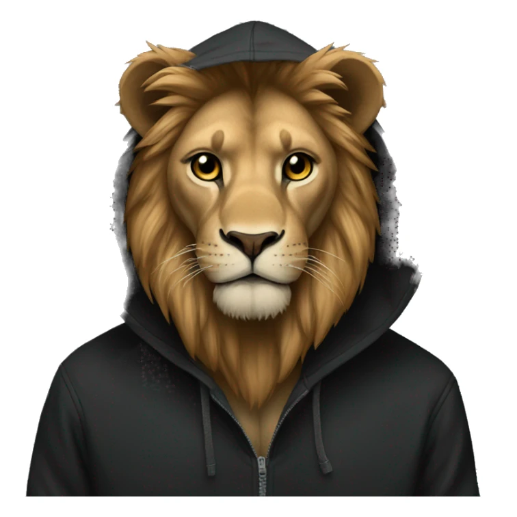 Lion wearing a black hoodie sticker