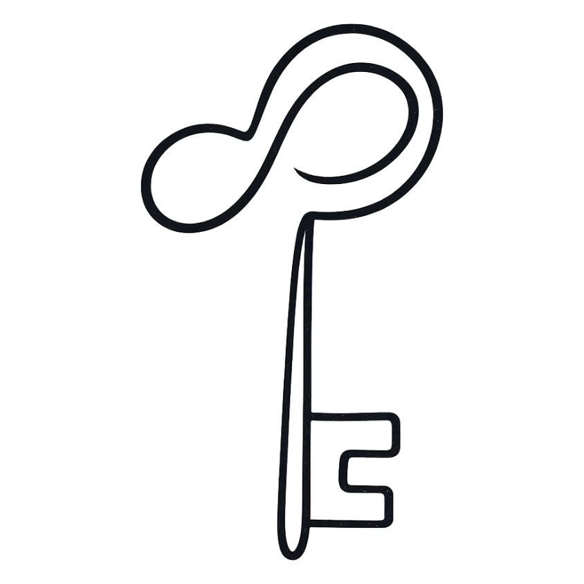 minimal key icon, calligraphic style, fluid lines, black color, refined appearance sticker