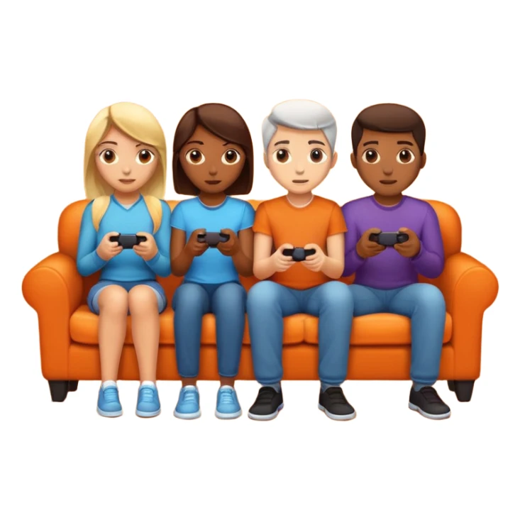 group of friends on couch playing a game couch should be dark orange sticker