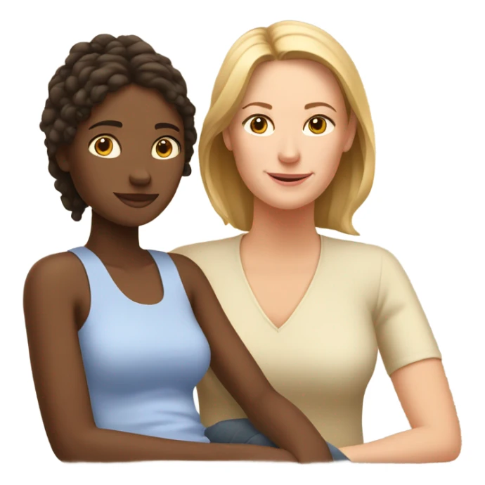 White mom with brown daughter relaxing  sticker