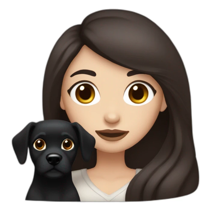 White women with long dark brown hair and long eyelashes dark brown eyes and thick dark brown eyebrows and black dog sticker