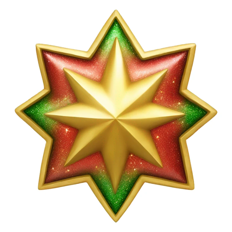 Golden star for tree top, with red and green sparkle accents sticker