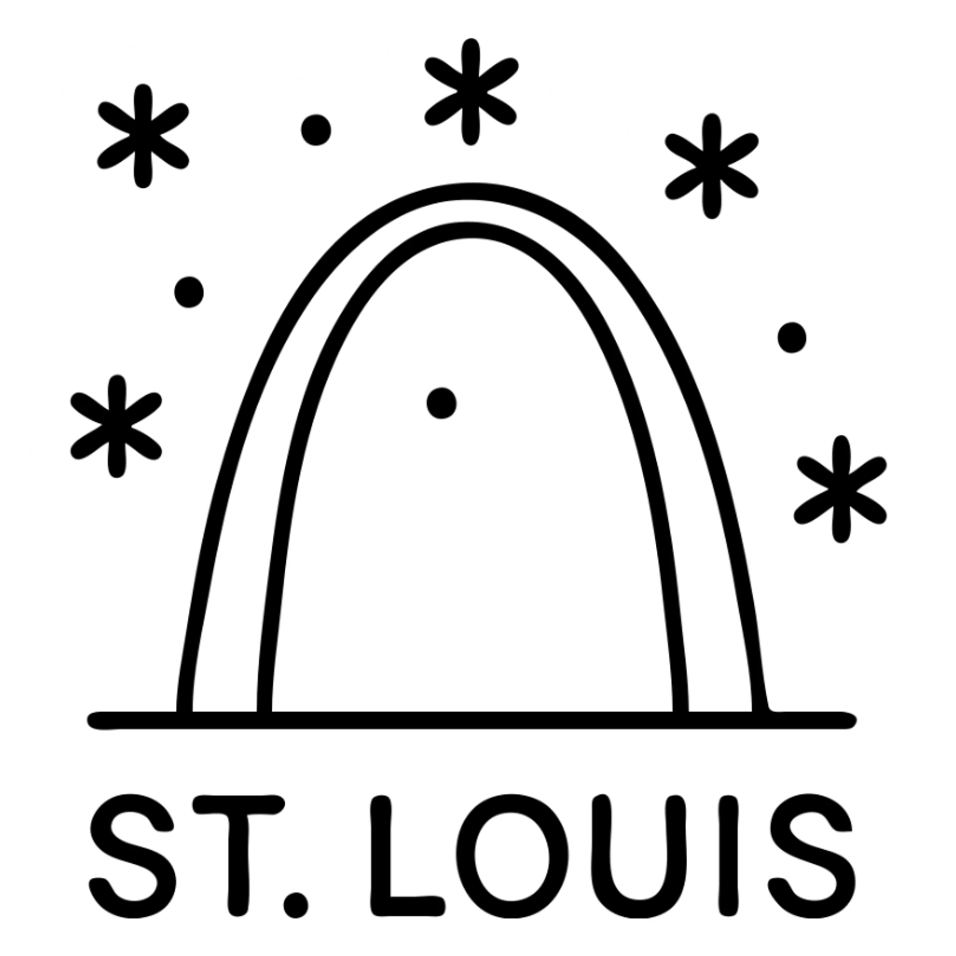 Saint Louis Gateway Arch with snowflakes falling around it and "ST. LOUIS" text sticker