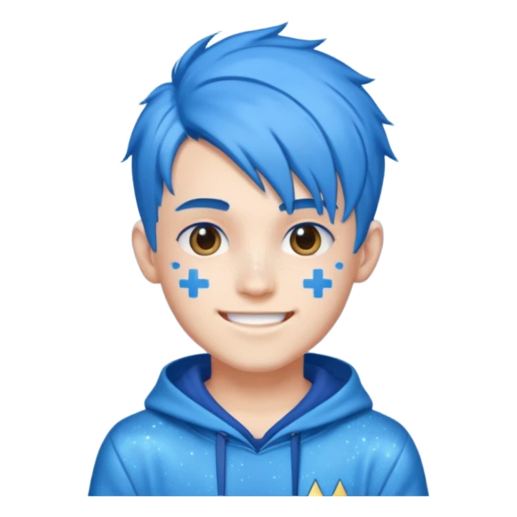glitter blue gamer boy happy blue hair sticker