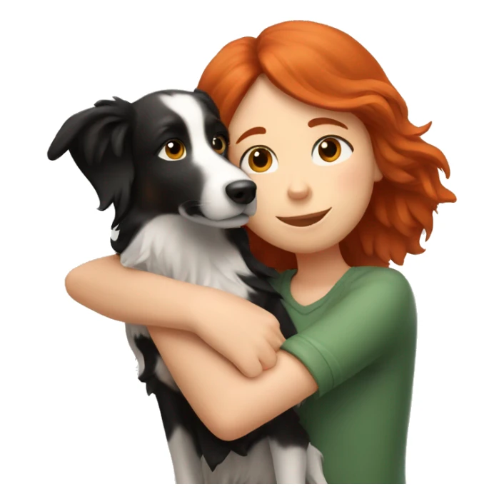 red-haired girl hugs a border collie dog sticker