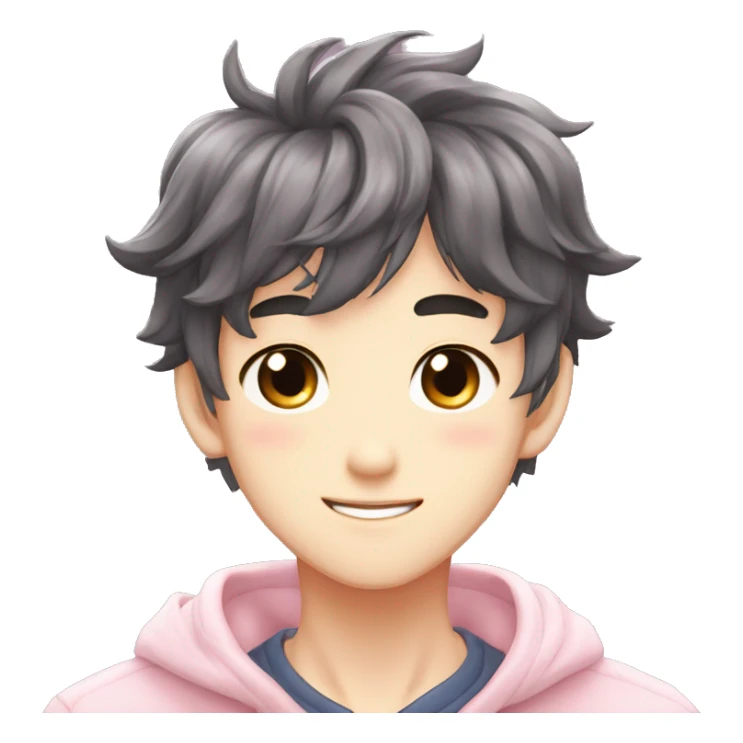 Gorgeous bright sparkly romantic Asian anime gentle man with blushing face aesthetic trending style outside sticker