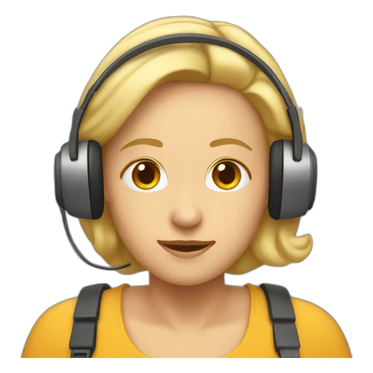 front profile of an emoji wearing an headset, women cocation, age 55, no glasses and blond hair sticker