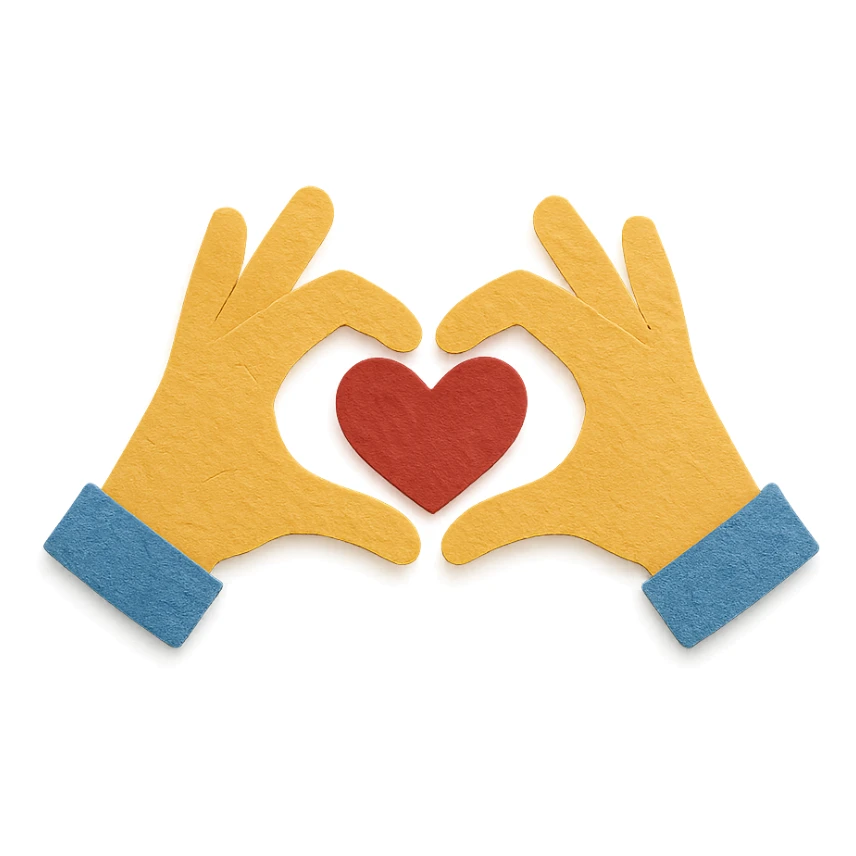 paper craft style heart hands gesture sticker