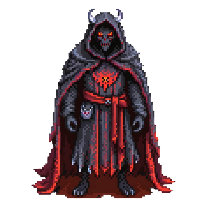 The Wandering Demon with glowing red eyes and tattered cloak sticker