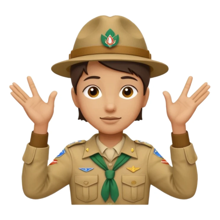 “Emoji-style person in a scout uniform making a balancing gesture with both hands. Hive the guy a scouting head sticker
