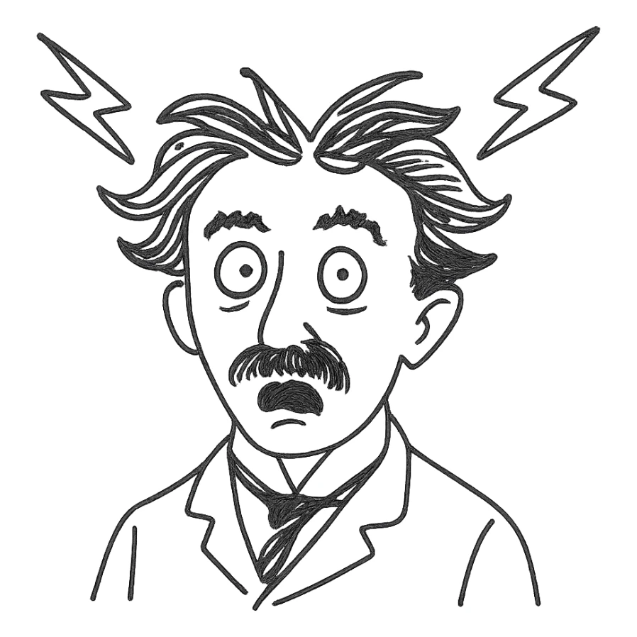 crazy Nikola Tesla, hand drawn style sticker