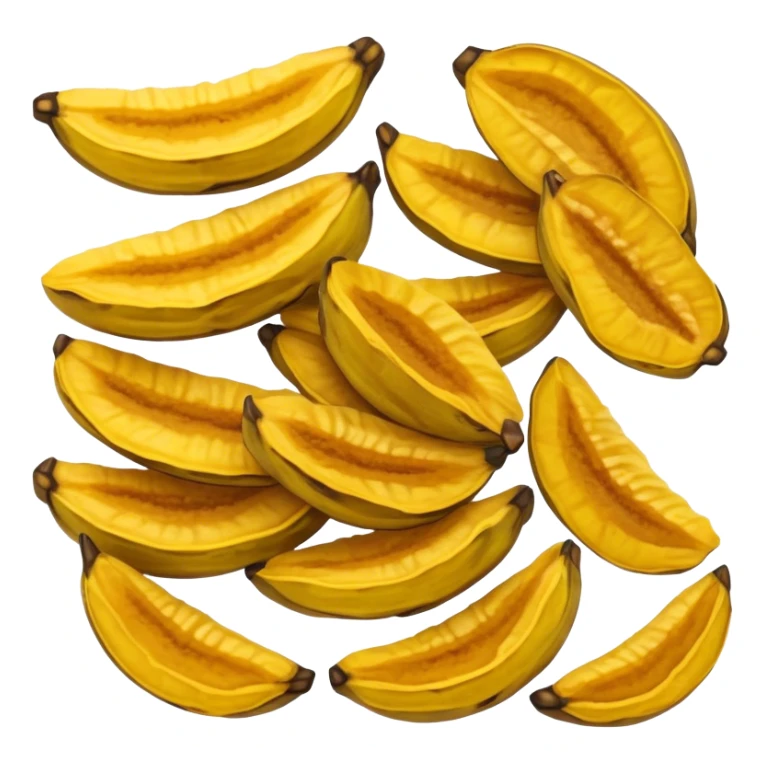 Cinematic Realistic Patacones Dish Emoji, depicted as twice-fried plantain slices with a crispy exterior rendered with detailed textures and dynamic, inviting lighting. sticker
