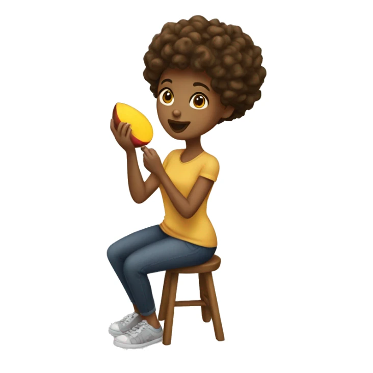A brown girl with curly short hair eating mango  sticker