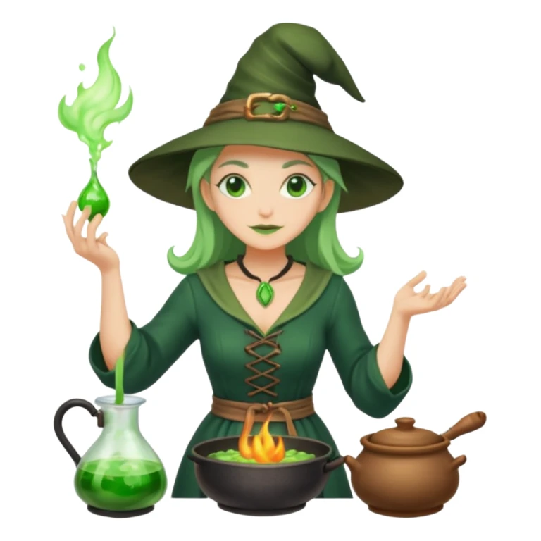 green witch cooking potion sticker