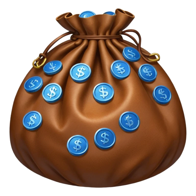 brown money bag of blue coins sticker