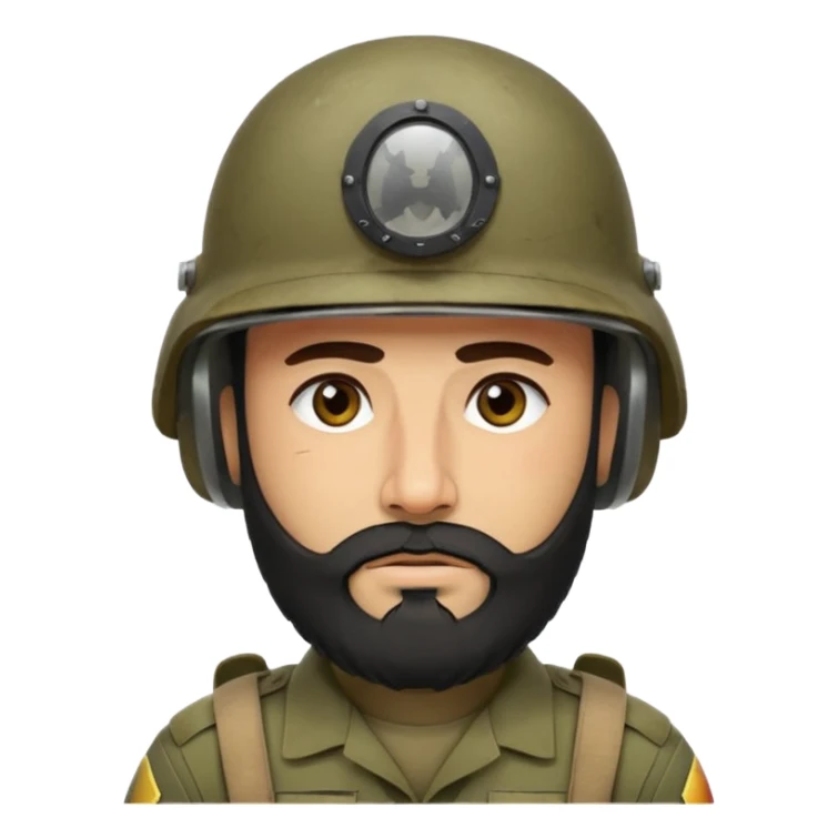 VERY TIRED, swarthy, Iraqi soldier in a casque, casque without insignia, with a beard sticker