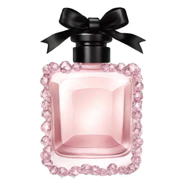 light pink crystal perfume bottle with black ribbon display sticker