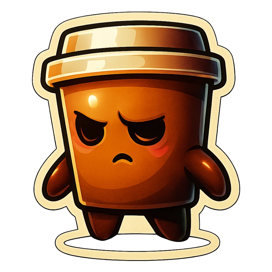 Tall coffee cup, dramatic, hiding, eyes to ground sticker