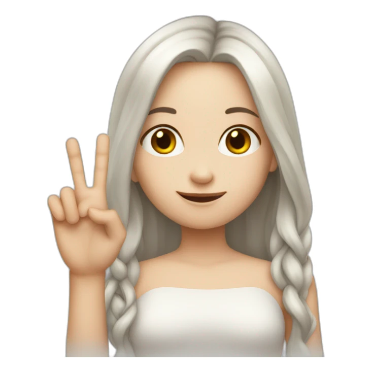 white skin long haired girl showing three fingers sticker