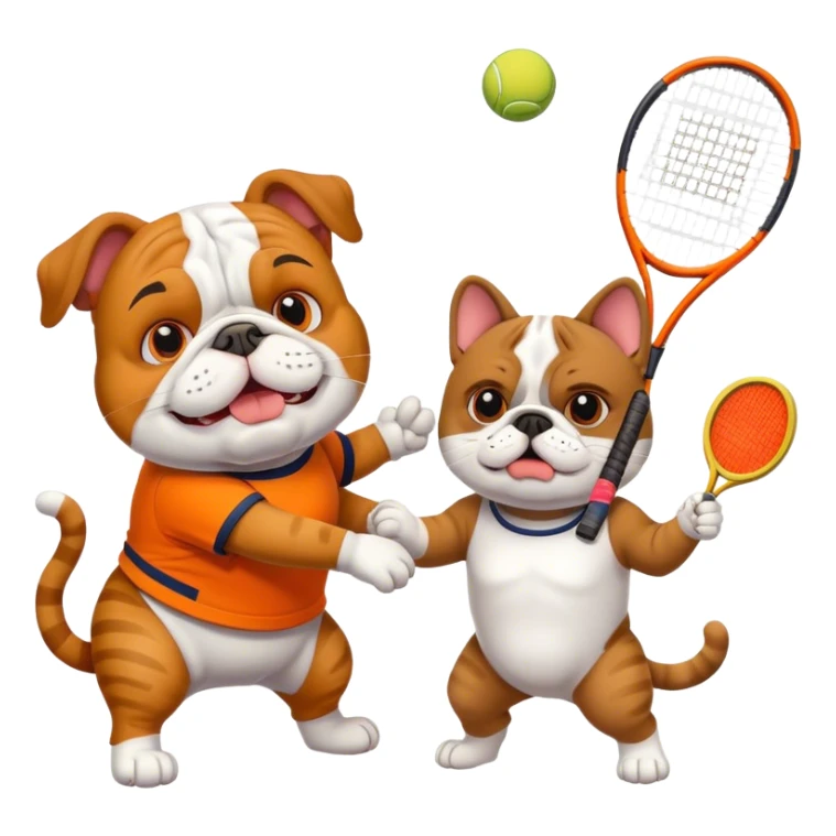 Cat and bulldog playing tennis sticker