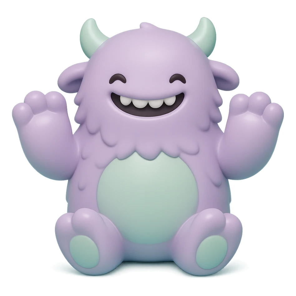 fluffy monster with oversized paws, smiling, soft lavender and mint green colors sticker