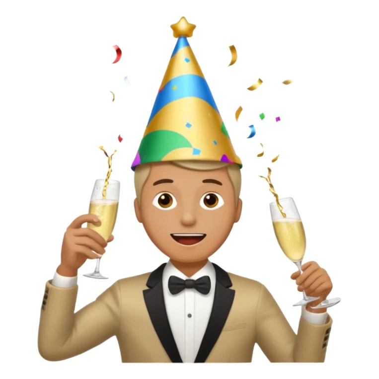 An energetic man throws his head back, drinking champagne loudly as the New Year begins. sticker