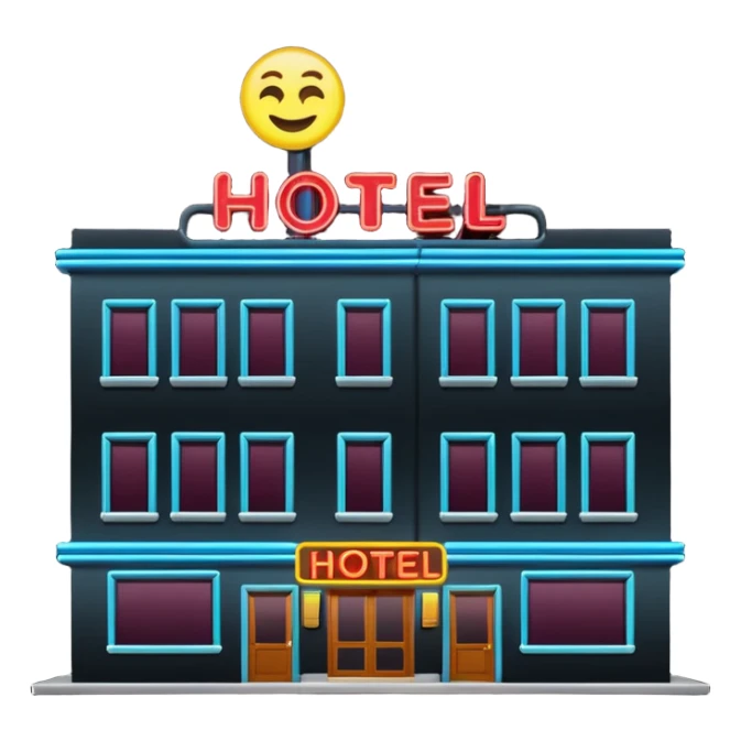 Hotel barato con letrero de neón en la fachada. sticker