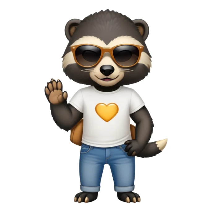 friendly anthropomorphised honey badger in jeans and a t-shirt, wearing sunglasses, head and shoulders portrait sticker