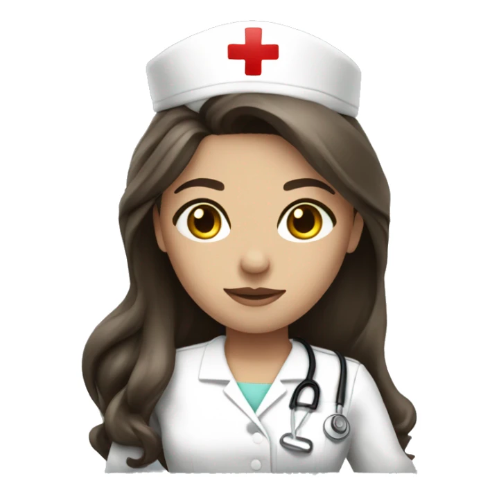 brunette long hair nurse, fair skin, black eyes sticker
