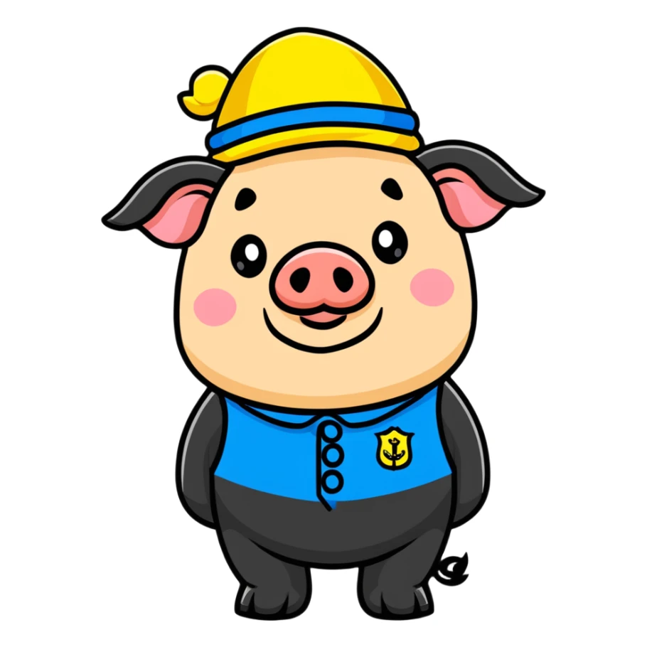 President Zelensky's head on a pig body wearing a yellow and blue hat sticker
