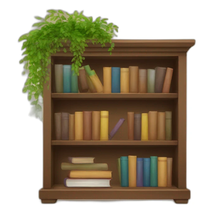 Brown Bookshelves with books and plants sticker