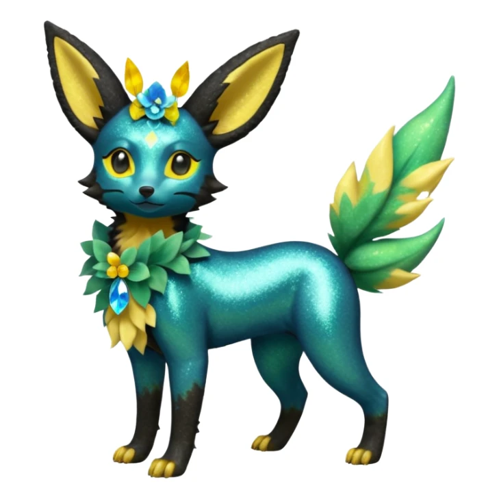 Multicolored sparkly light pretty cool elegant realistic flowery exotic Trico-Bolthund-Electrike-Luxray-Umbreon-Leafeon-hybrid, full body sticker