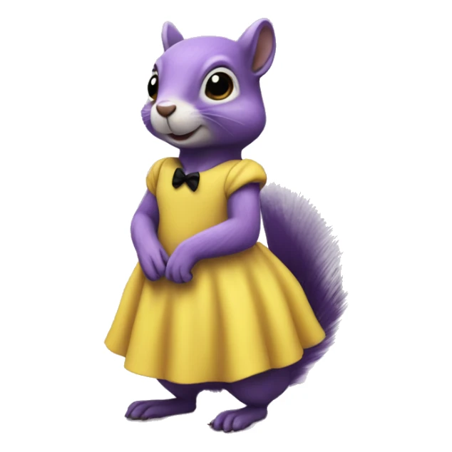 purple squirrel in a yellow dress with a black bow sticker