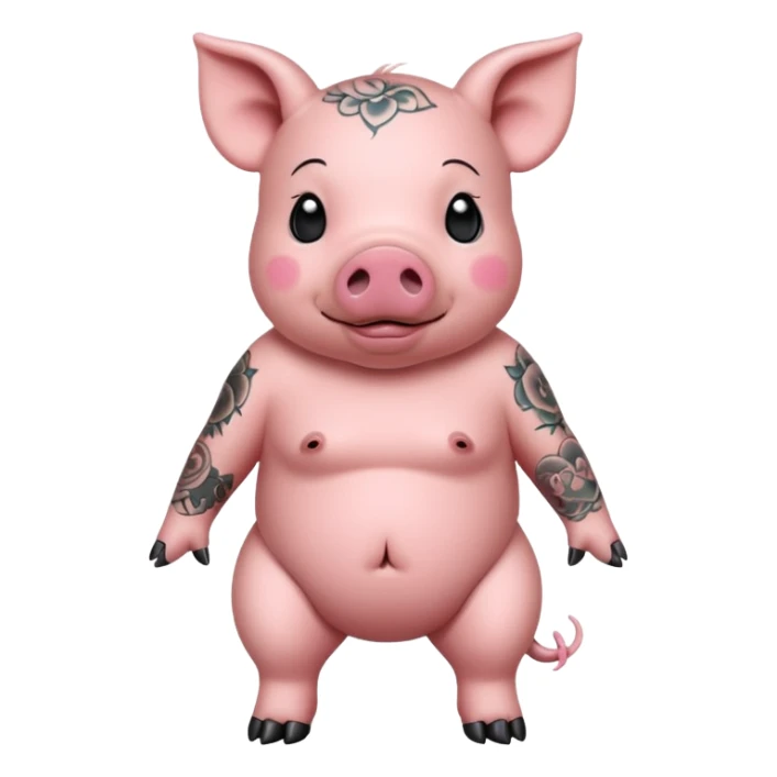 full body of pig having tattoo, front view sticker