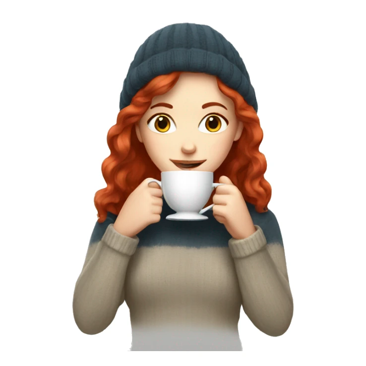 White girl red hair in a sweater sipping tea  sticker
