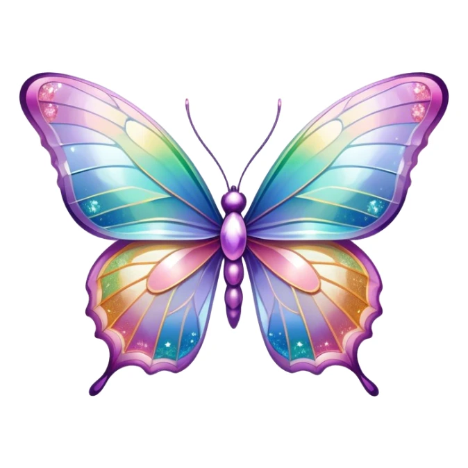 Pastel sparkly glittery iridescent transparent rainbow crystal butterfly sticker