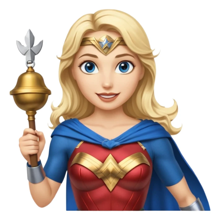 Blonde blue eyes Wonder Woman holding bell and baton sticker