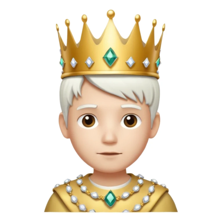 Royal latin Kid boy with wery fancy 3d crown head 3d style only face half rotate head white hair 3d face in rotate sticker