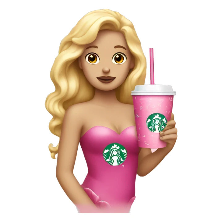 blonde mermaid drinking pink starbucks wearing a pink bow sticker