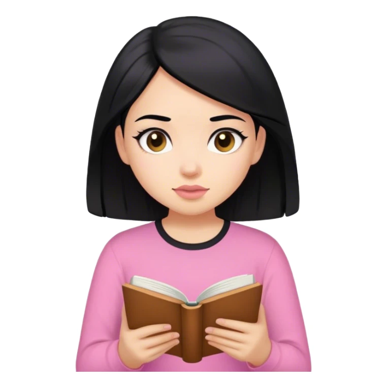 Chica de pelo negro con camisa rosada leyendo un libro sticker