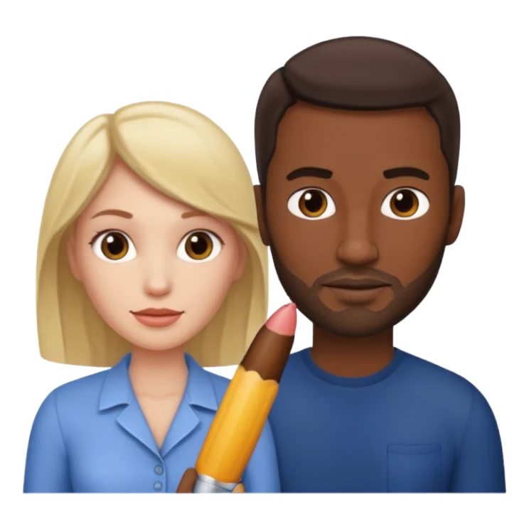 A white woman next to a dark man holding his penis sticker