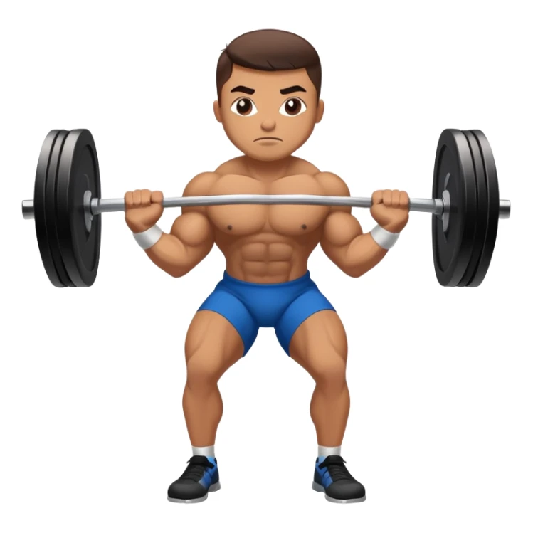 Powerlifter lifting a heavy barbell in a dramatic display of strength, muscles flexing under the pressure. The focus is on the lifter's intense effort and the heavy weights on each side. The background features a gym with weights and equipment, emphasizing the raw power of the sport.  sticker