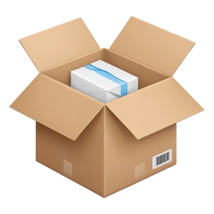 Generate a realistic emoji-style icon of the an open package which is empty and air is coming out of it. Out of the package air is coming out of it and the package is empty from the inside sticker