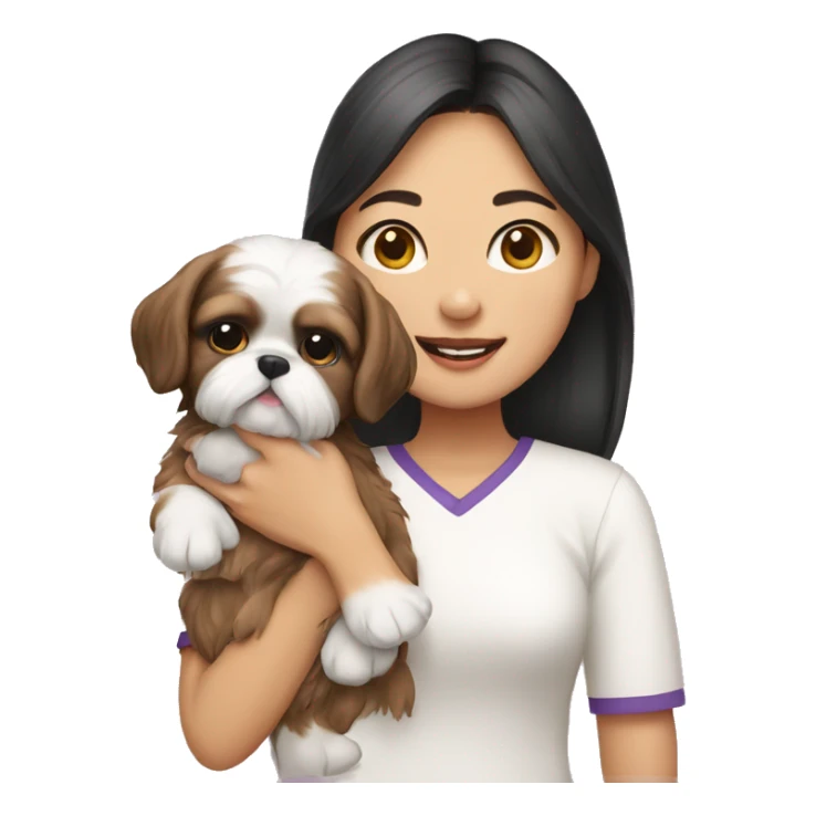 asian girl holding shih tzu puppy sticker
