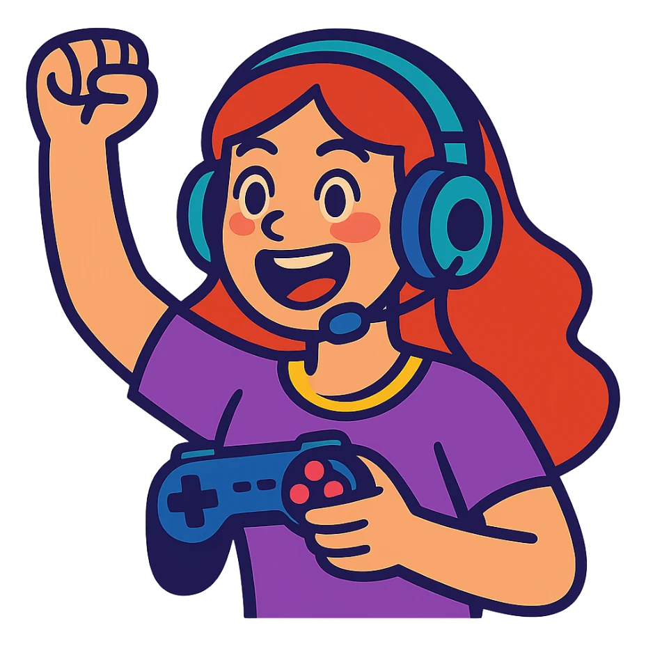 excited gamer girl in headphones sticker