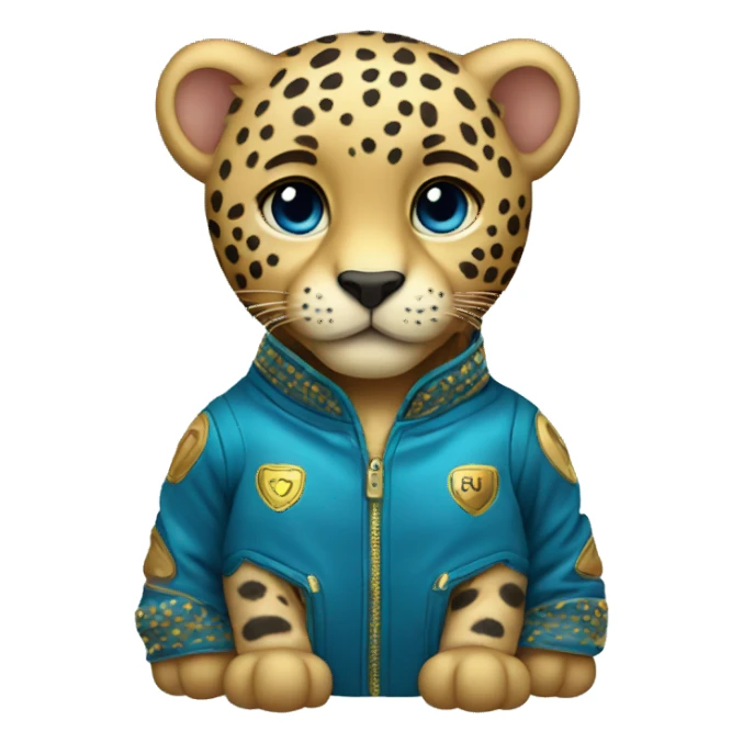  cute baby jaguar wearing a blue and gold jacket sticker
