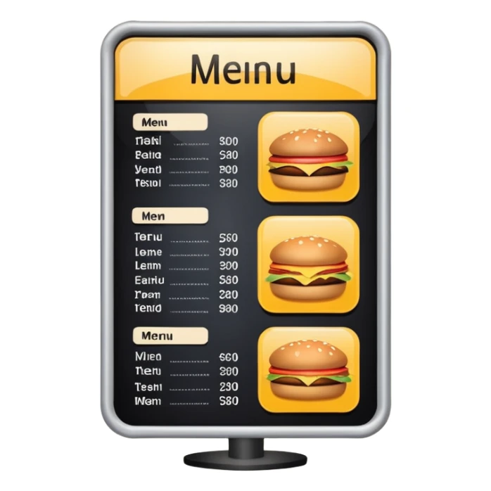 digital menu board with menu of restaurant items not emoticons sticker