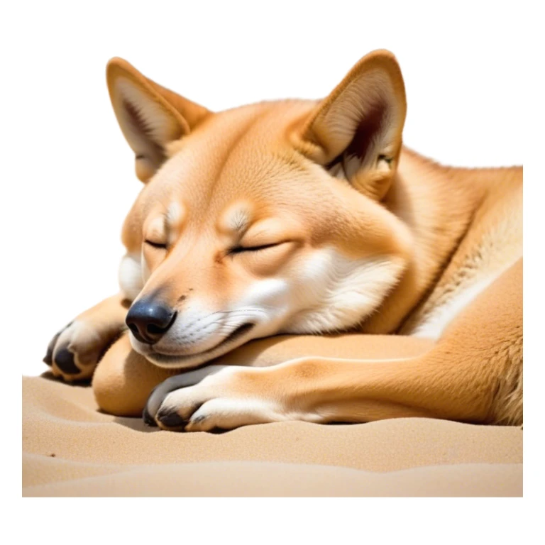 Meme-Worthy Cute Sleeping Dingo Portrait Emoji, Head resting peacefully with a contented smile, showcasing a lean build and a luxuriously soft sandy fur, eyes shut in a serene, restful nap, Simplified yet hilariously adorable features, highly detailed, glowing with a soft, drowsy light, high shine, relaxed and utterly lovable, stylized with an air of playful laziness, bright and heartwarming, soft glowing outline, capturing the essence of a comically sleepy dingo, so meme‐worthy it feels like it could instantly become the next viral sensation of adorable outback slumber! sticker
