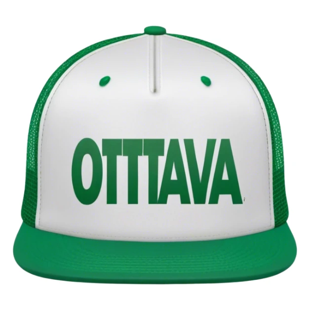 green ottowa trucker hat with HIGHER written on it,  white center sticker