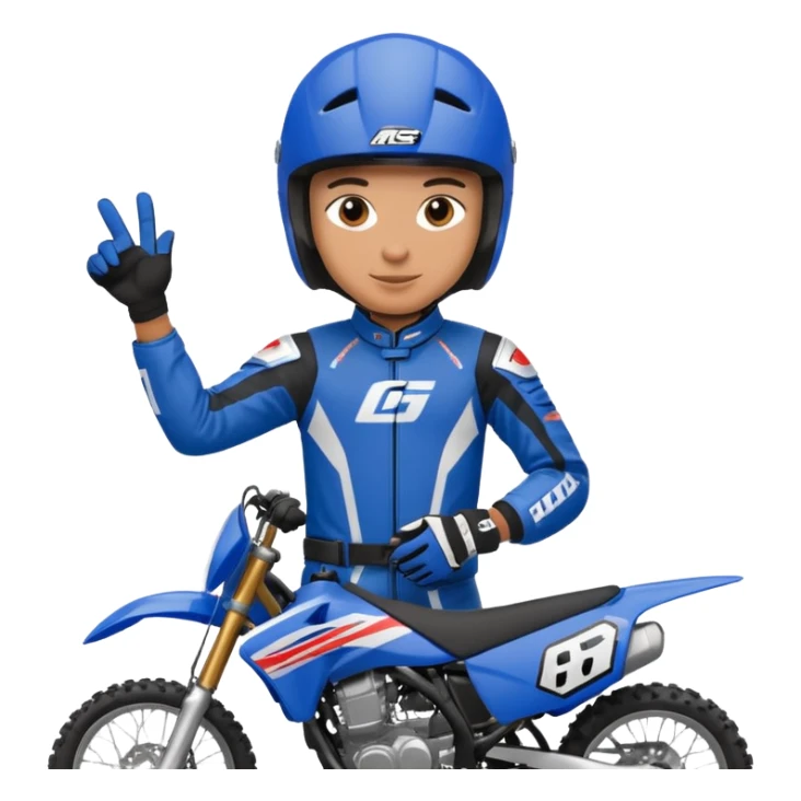 dirtbike rider in blue gear signing autographs sticker